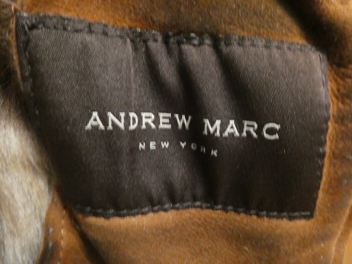 Authentic Andrew Marc New York women 100% shearling winter coat brown suede XS