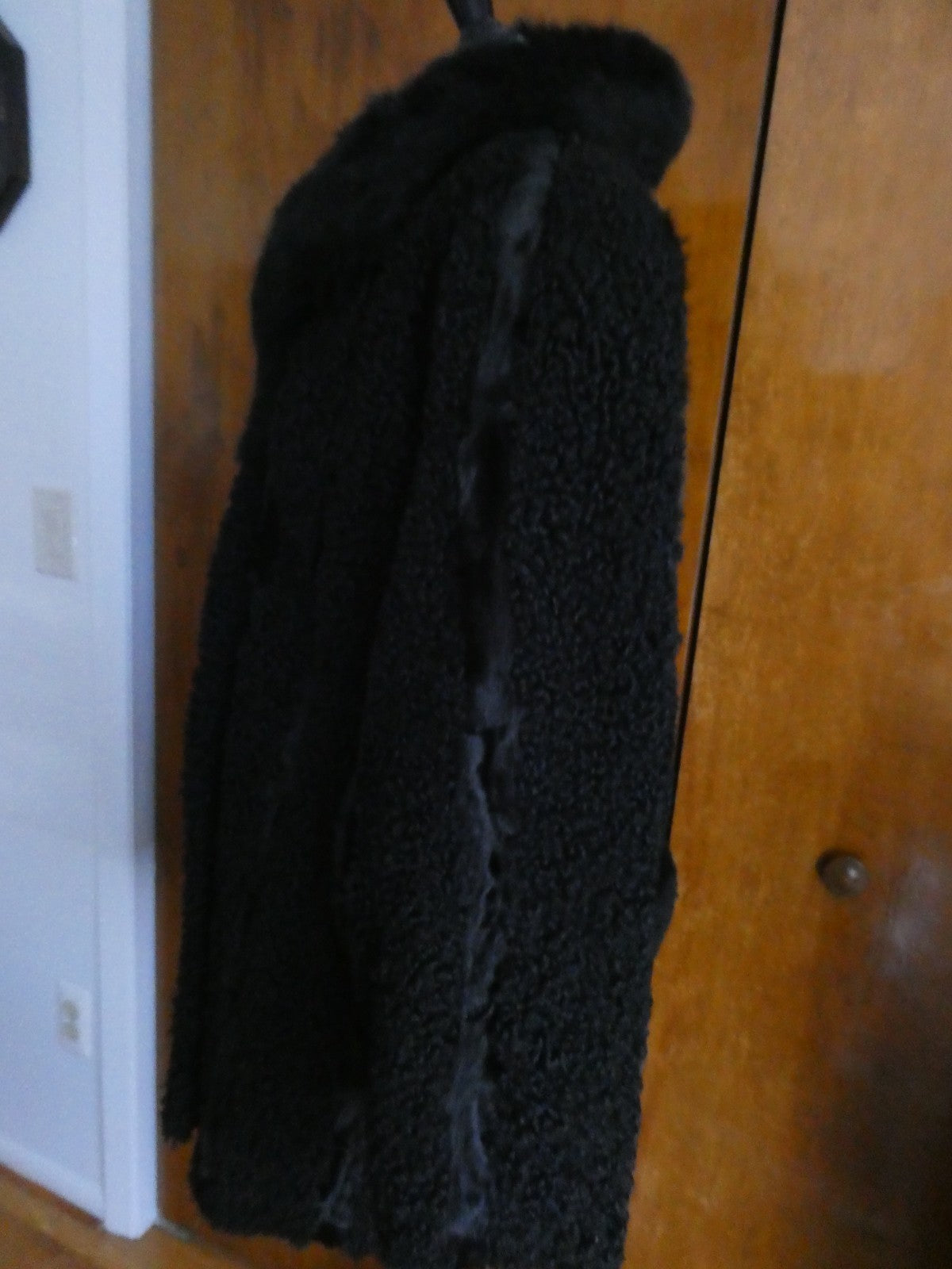 Genuine Karakul Persian Lamb Fur Coat Women’s Black Fur Collar Made in Moldova M