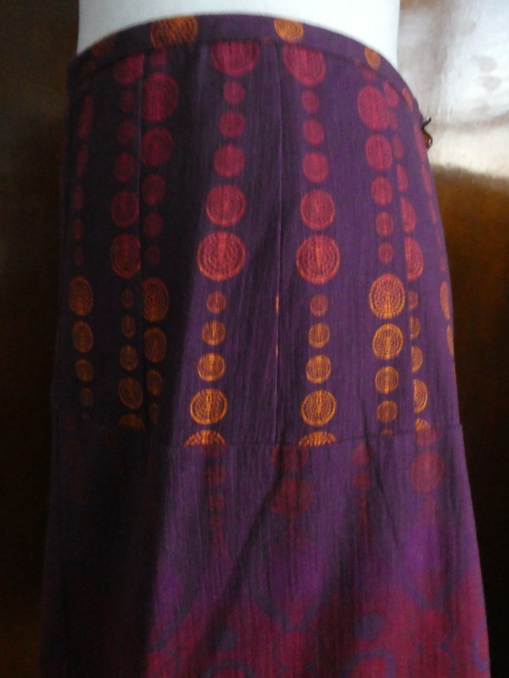 DKNY Jeans Women Skirt Sz 12 Purple Red Print A-Line Lined Cotton Style KCMUA295