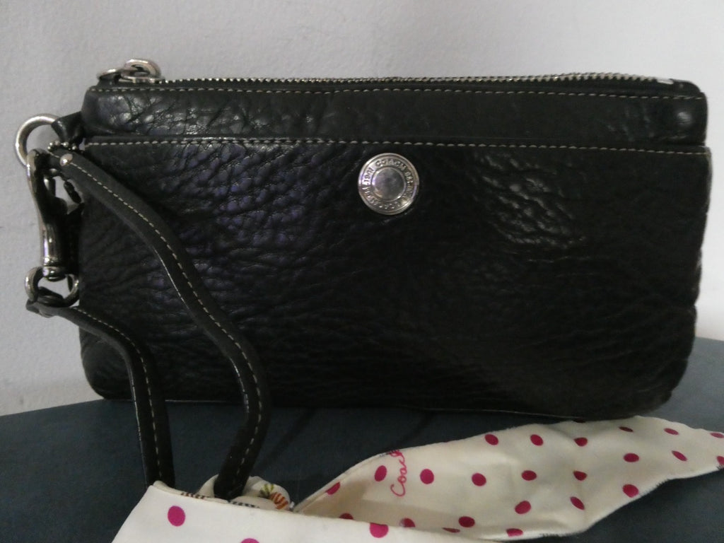 Vintage large Coach Women Black leather wristlet wallet with Coach small scarf