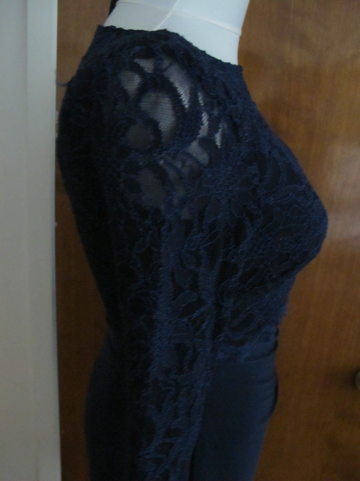 Ralph Lauren  women navy bodice overlay fabric lace crafted evening NWT dress 2 