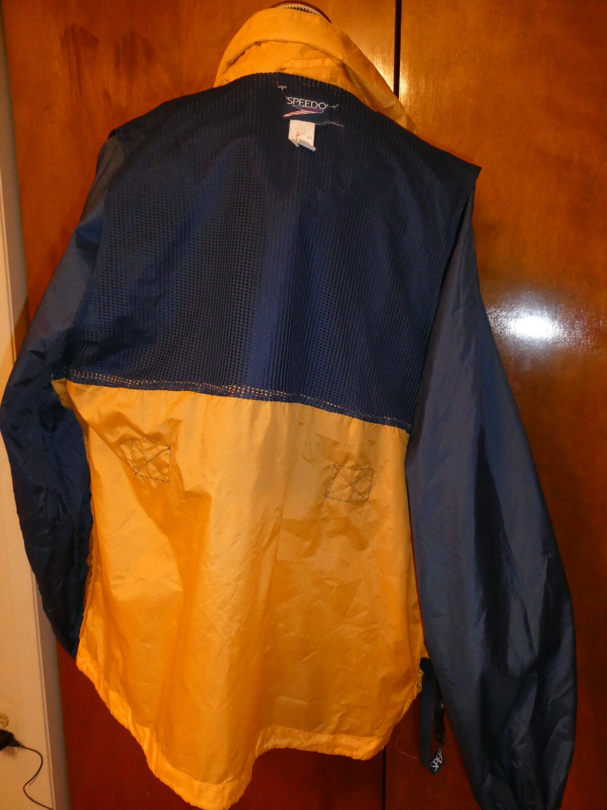 Speedo unisex blue/yellow nylon zip up packable rain jacket XS (fit S or M) 