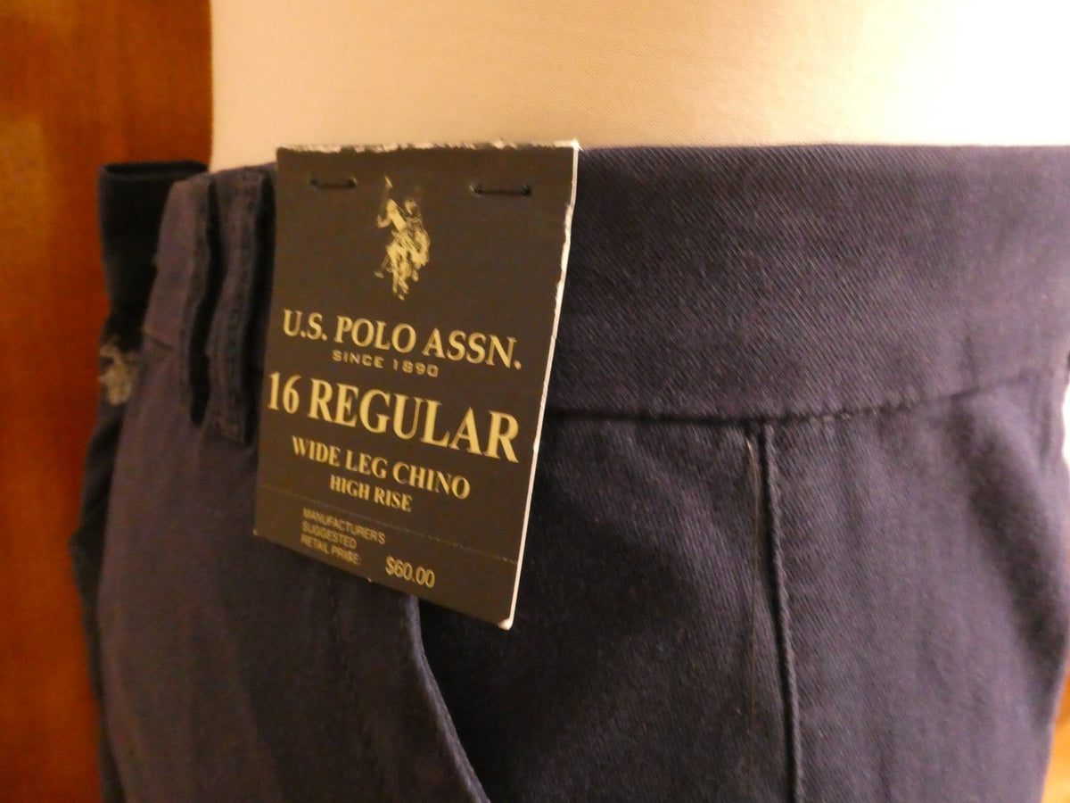 U.S. Polo Assn. Women's Wide Leg Chino Pants Navy High Rise Size 16R (fit 14R)