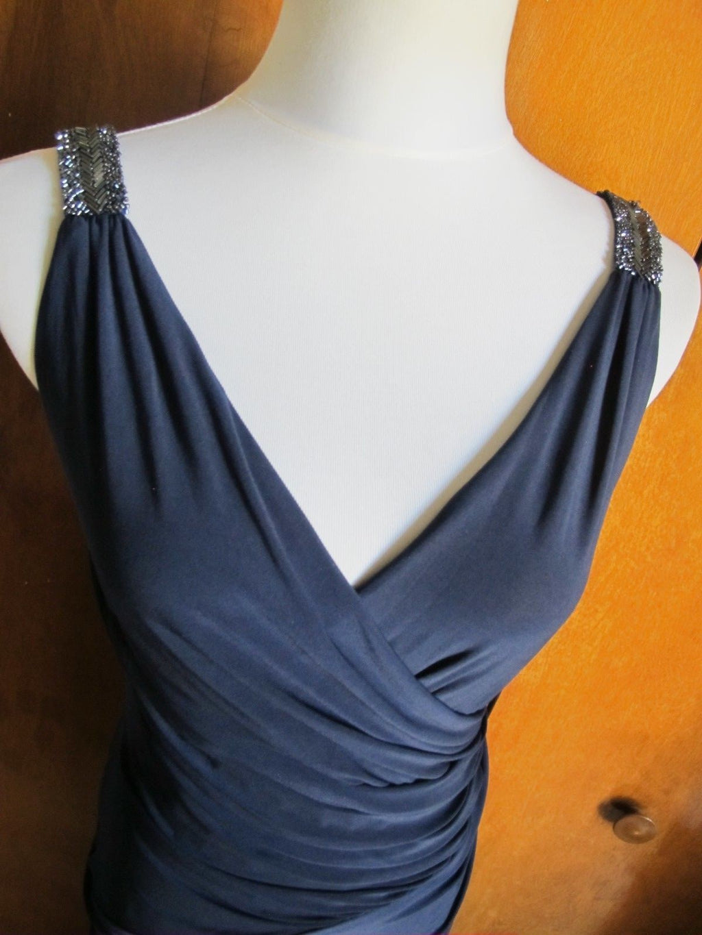 Ralph Lauren women navy evening sequined gathered dress New