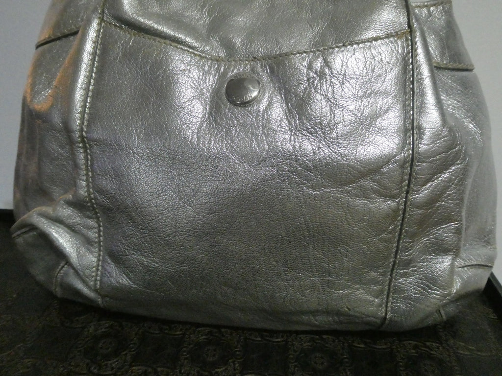 Hogan Women’s Silver Leather Hobo Shoulder Handbag Medium Italy