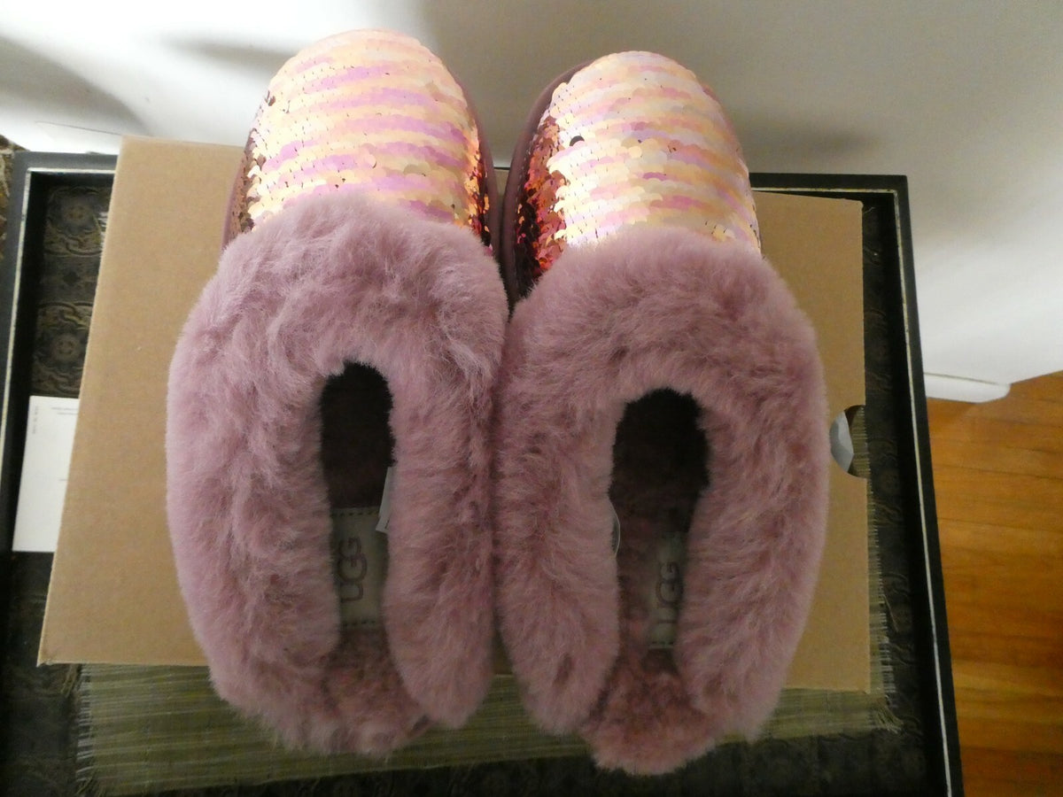 UGG Cluggette Sequins Sheepskin Flux Cozy Women's Pink Slipper 6 Style# 1127490