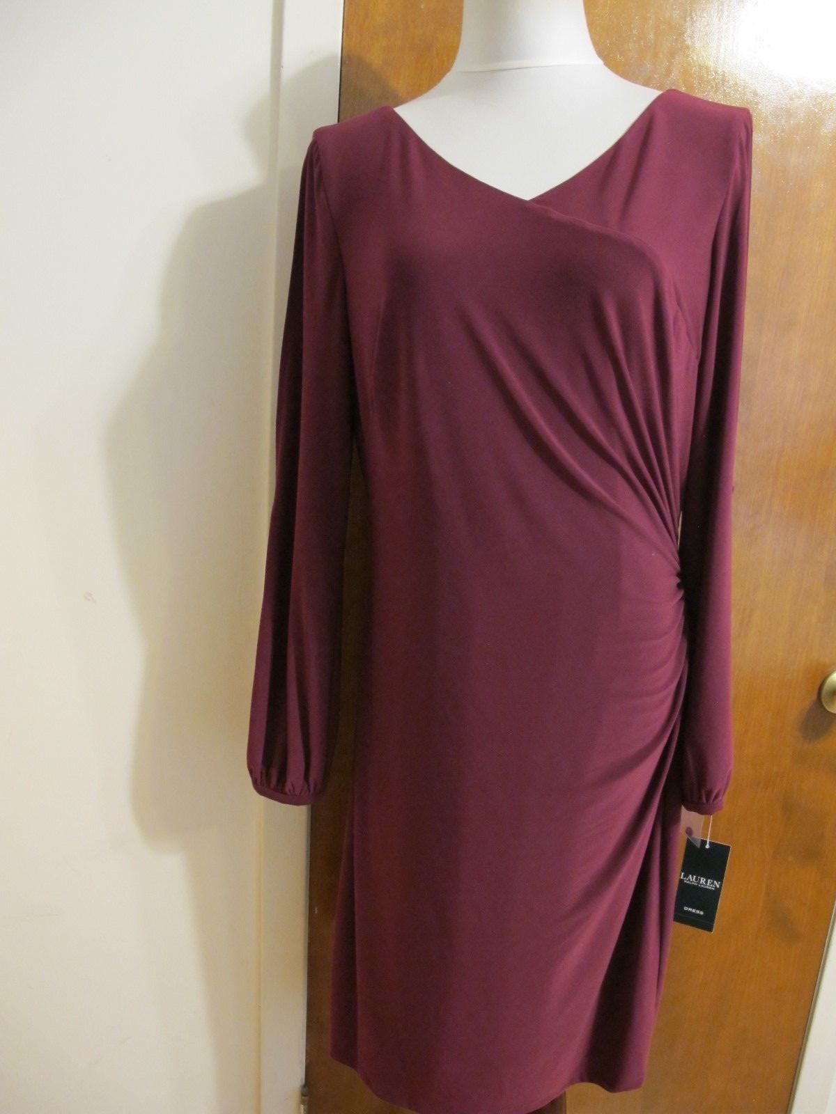 Ralph Lauren women's burgundy long sleeves with slits gathered classic dress 16