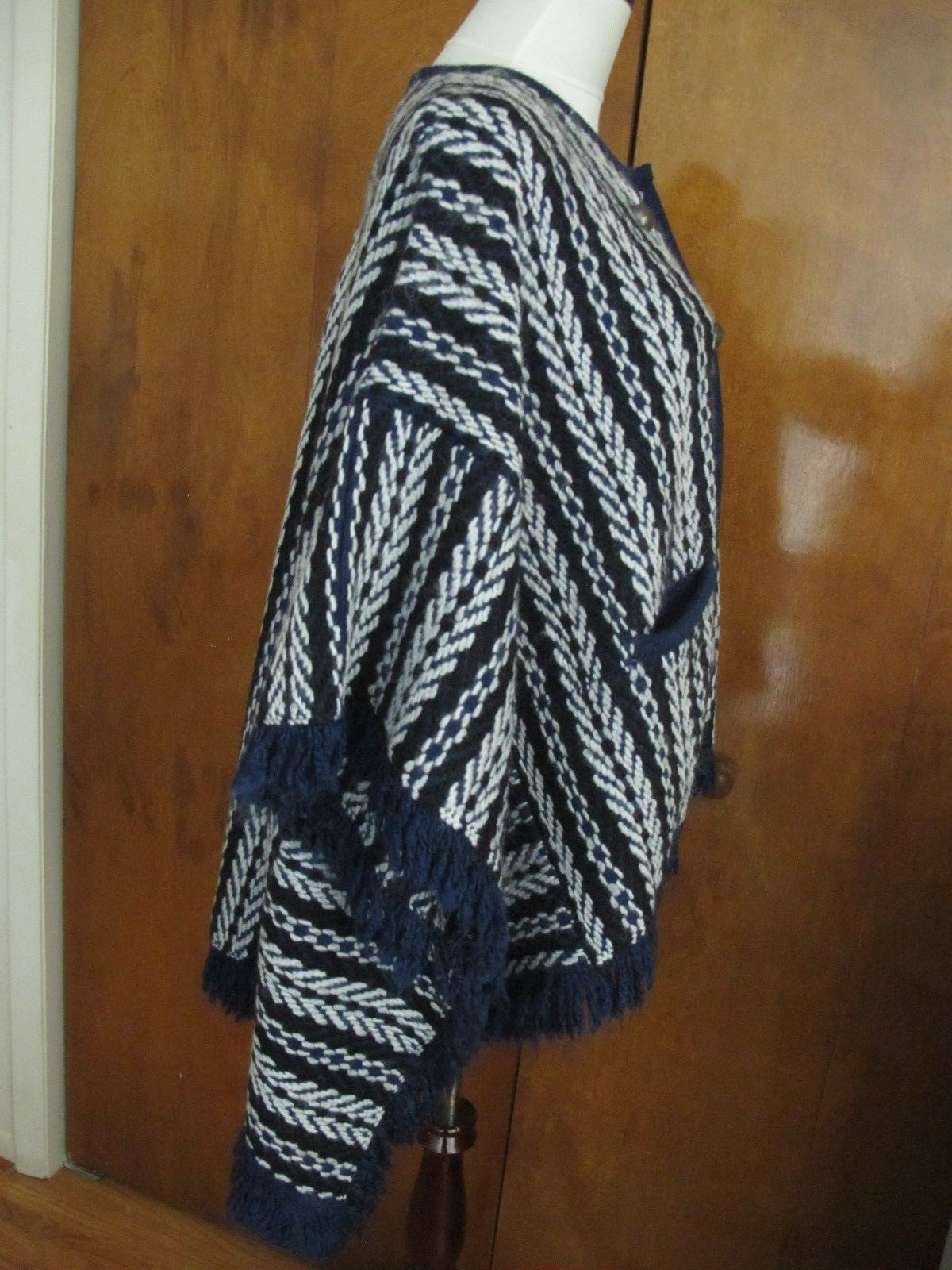 Anthropologie Sleeping On Snow Women's Jacquard Poncho Sweater Blue One Size