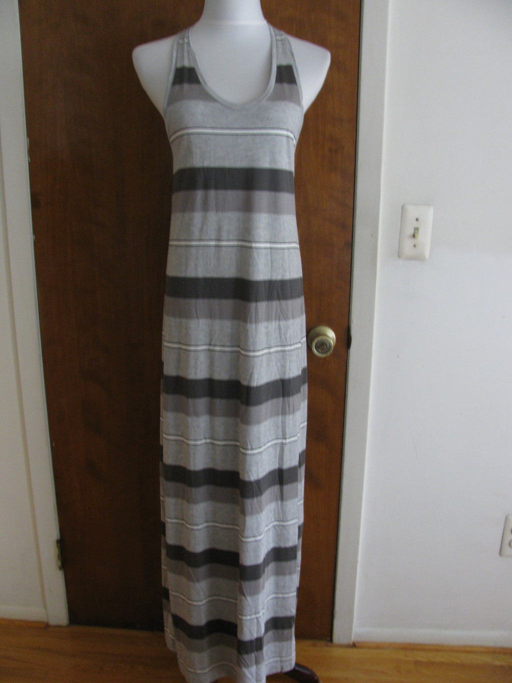 Gap Women's Gray White Striped Summer Rayon Long Dress New