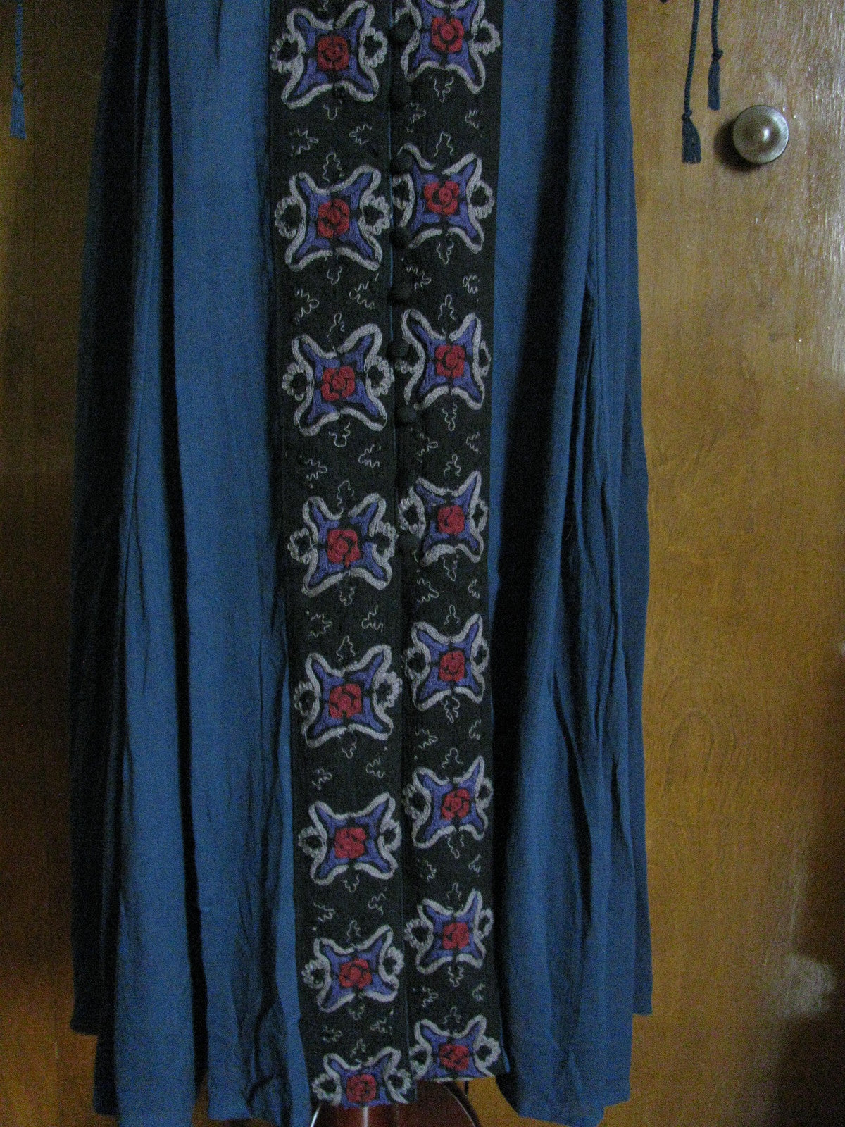 Free People Women's Navy Black Embroidered Soft Rayon Dress Size 0 New