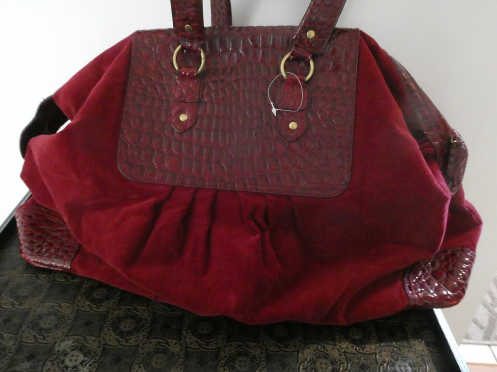 Unbranded Women's Burgundy Velour/Leather Xlarge Bag
