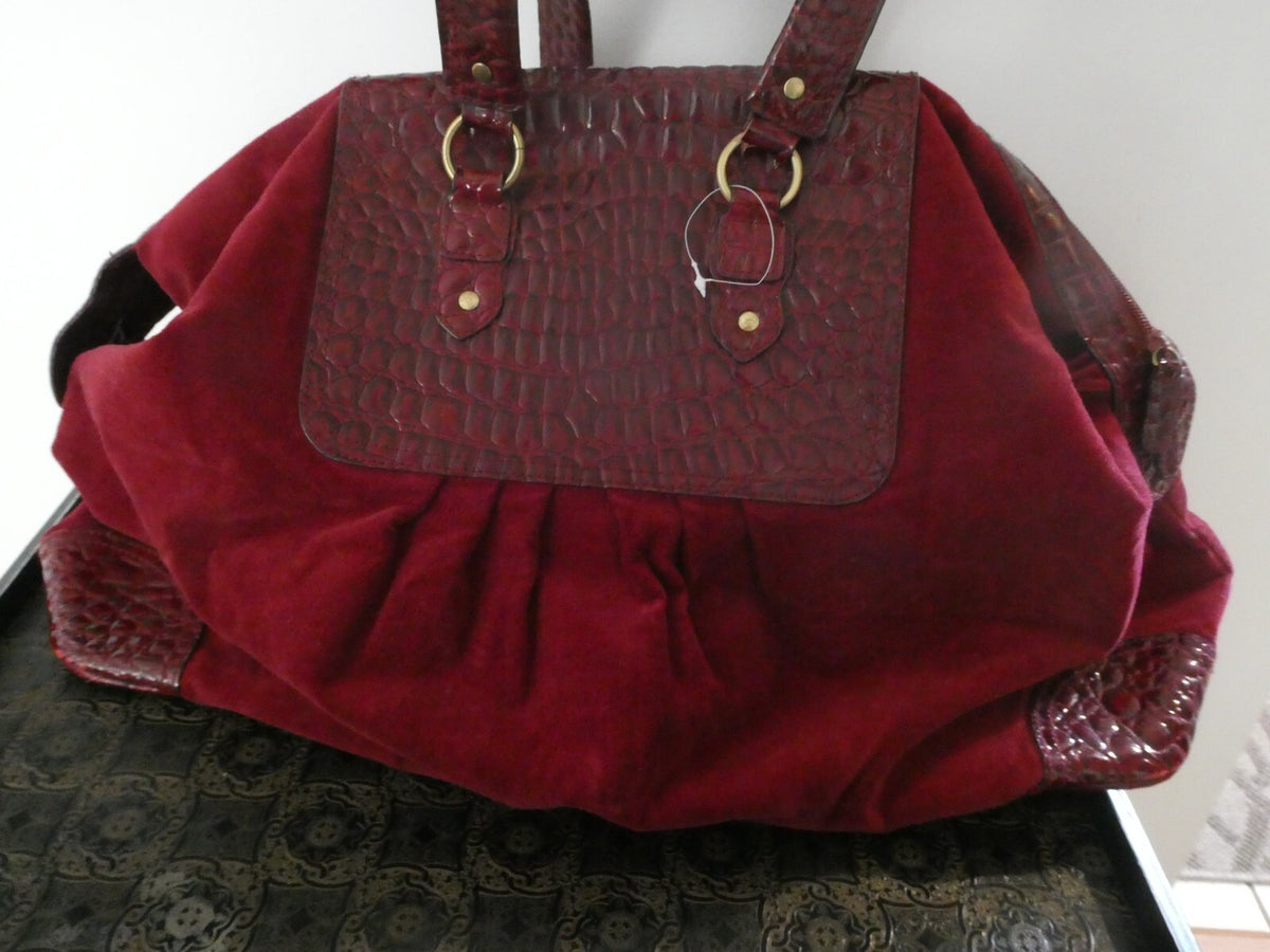 Unbranded Women's Burgundy Velour/Leather Xlarge Bag