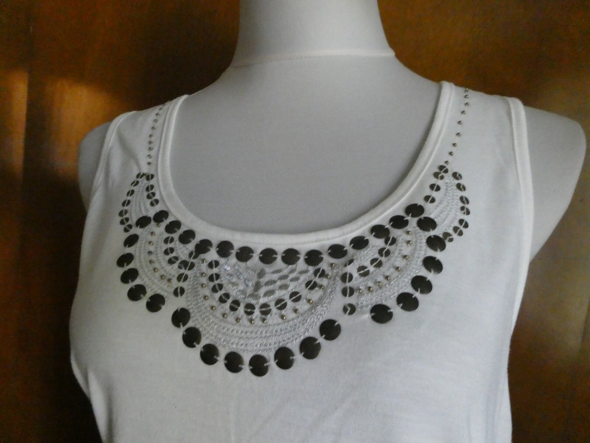 Debbie Morgan women's Off-white trimmed beads embroidered decorated top Small