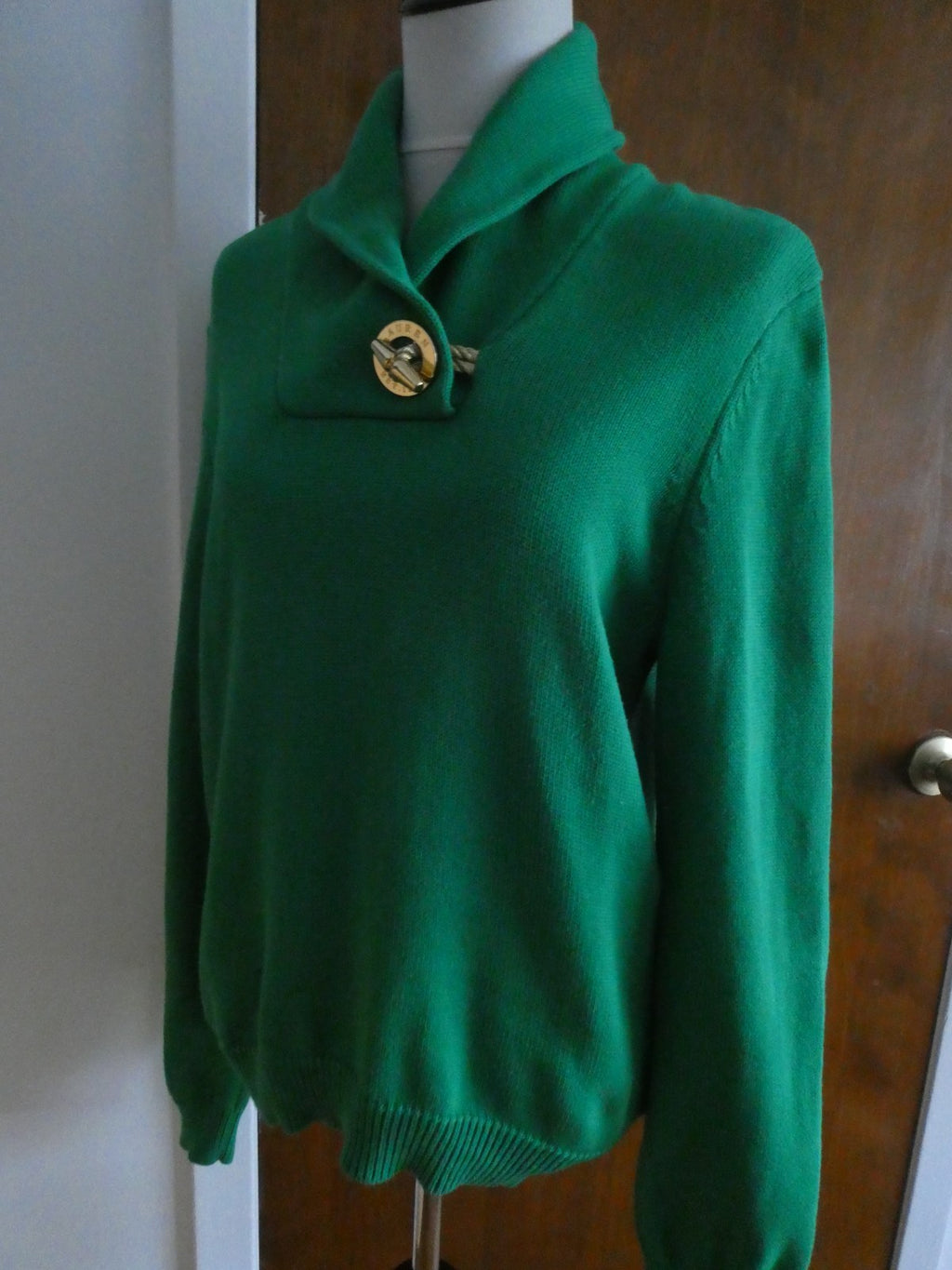 Ralph Lauren Women’s XL Green Shawl Collar Toggle Sweater 100% Cotton EUC