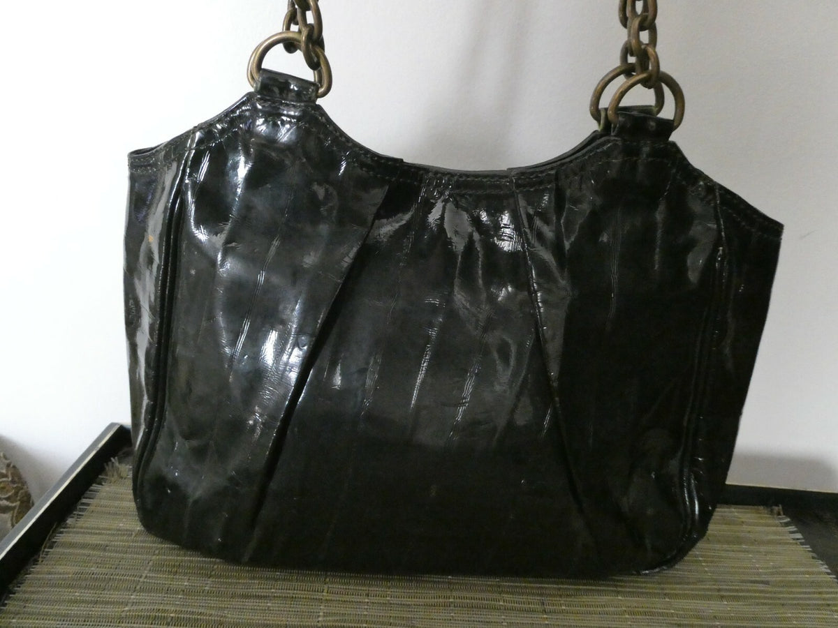 Linea JN1United Colors Of Benetton Dark Green Faux Patent Lined Handbag Purse 