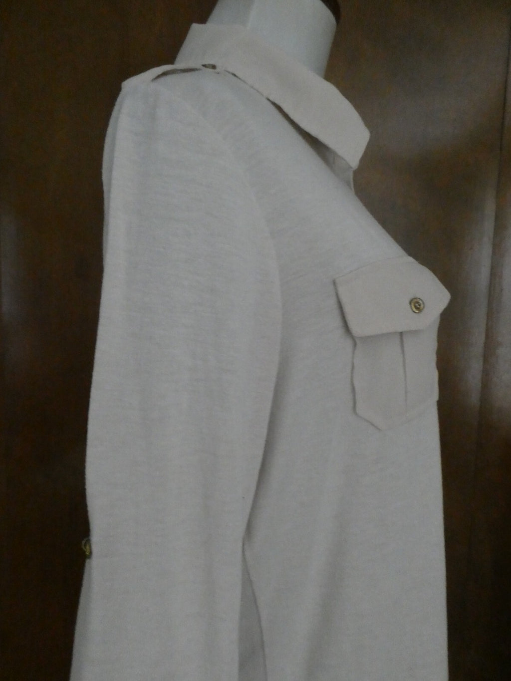 Poof Ivory Roll-Tab Long Sleeve Button Down Blouse Top Large