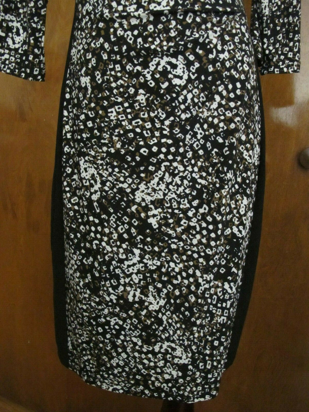 Ralph Lauren women's black brown white gathered lined dress 8 