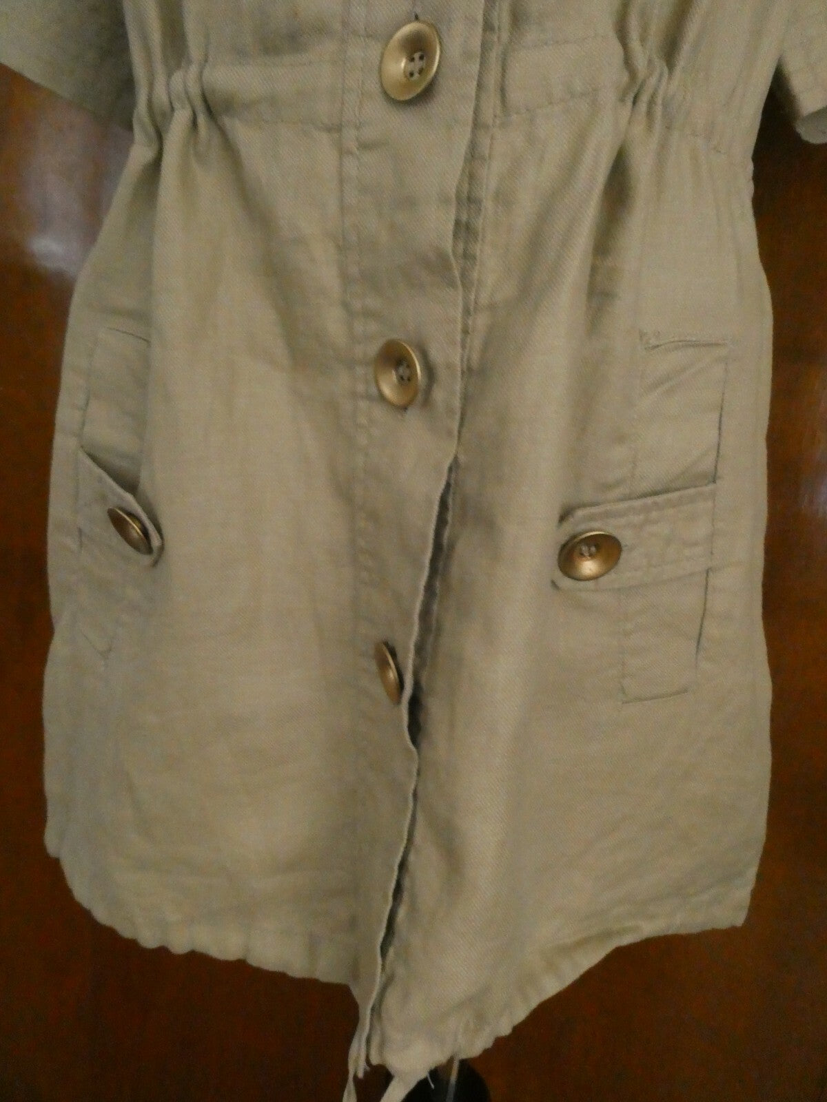 Live a Little linen beige stylish hooded tunic jacket top size Large