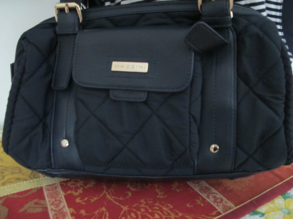 Mazzini women's navy cloth with leather  houlder Crossbody Quilted Zippered Bag