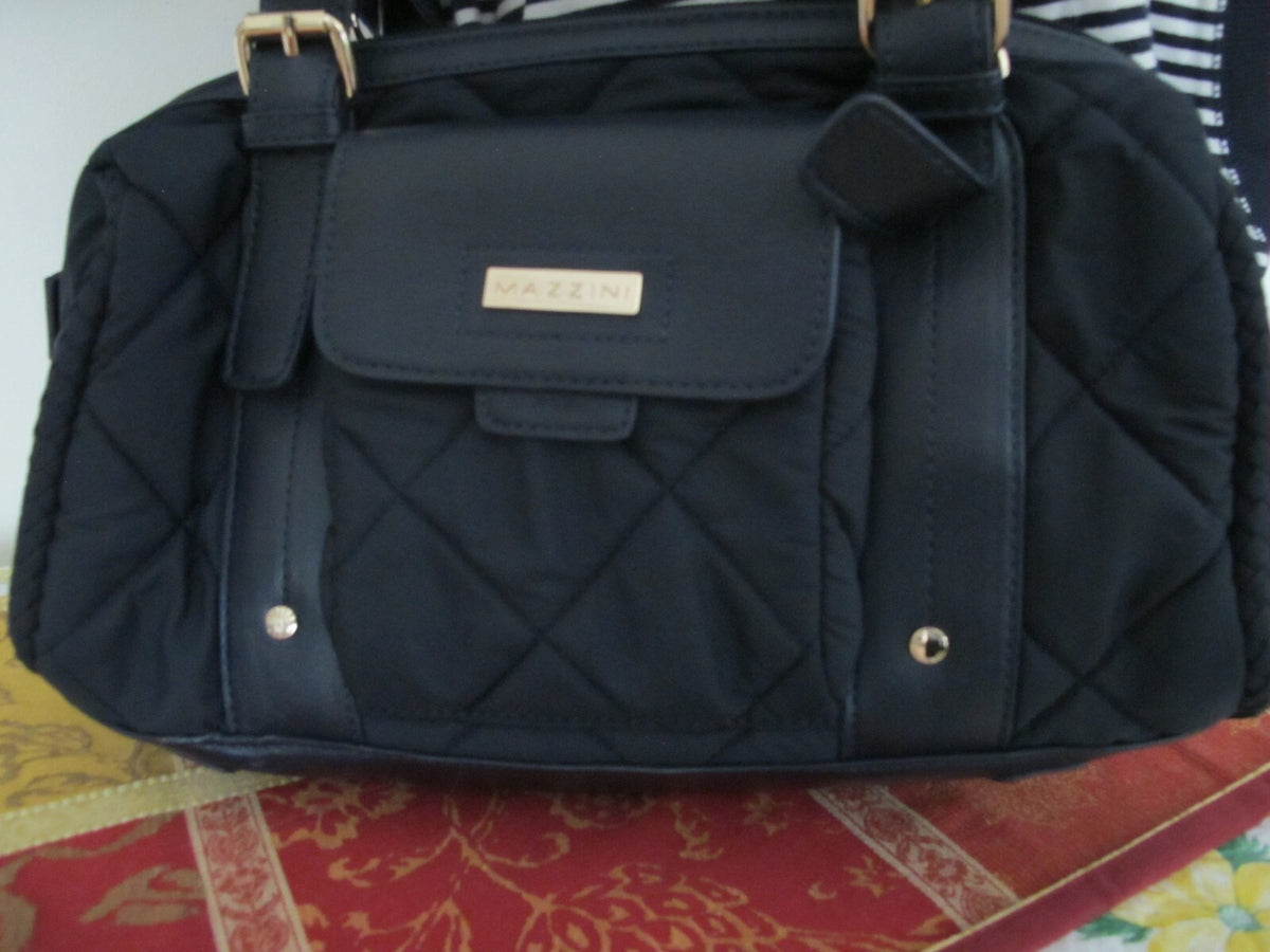 Mazzini women's navy cloth with leather  houlder Crossbody Quilted Zippered Bag