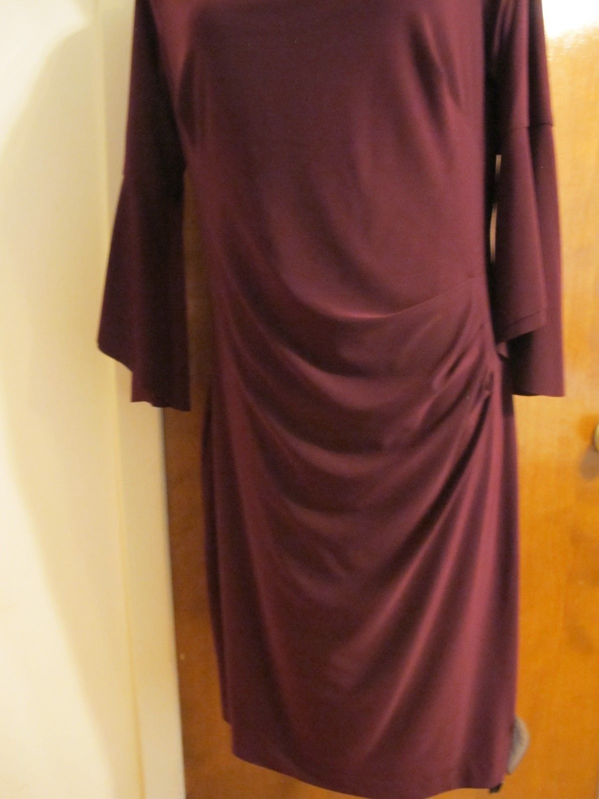 Ralph Lauren Women’s Burgundy Bell-Sleeve Gathered Off Shoulder Dress  NWT