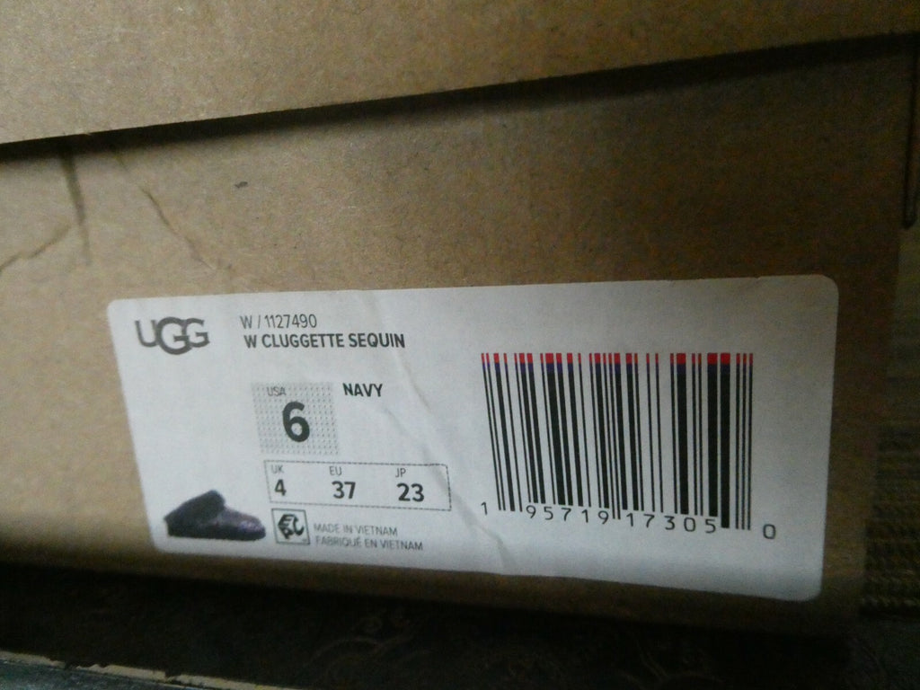UGG Cluggette Sequins Sheepskin Flux Cozy Women Navy Slipper US 6 Style1127490
