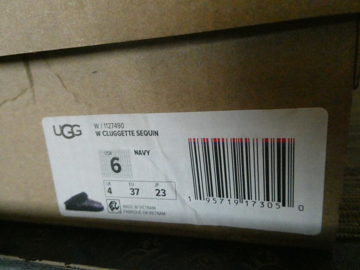 UGG Cluggette Sequins Sheepskin Flux Cozy Women Navy Slipper US 6 Style1127490
