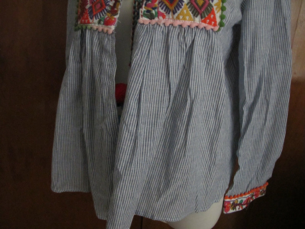 Cougar women's blue stripe combo cotton embroidered tunic top S/M