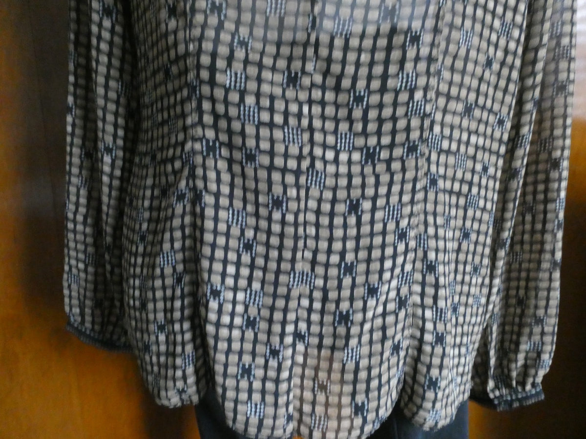 Sigrid Olsen Graphic Designer Blouse Women 12 Black Sheer Geometric Boho Top