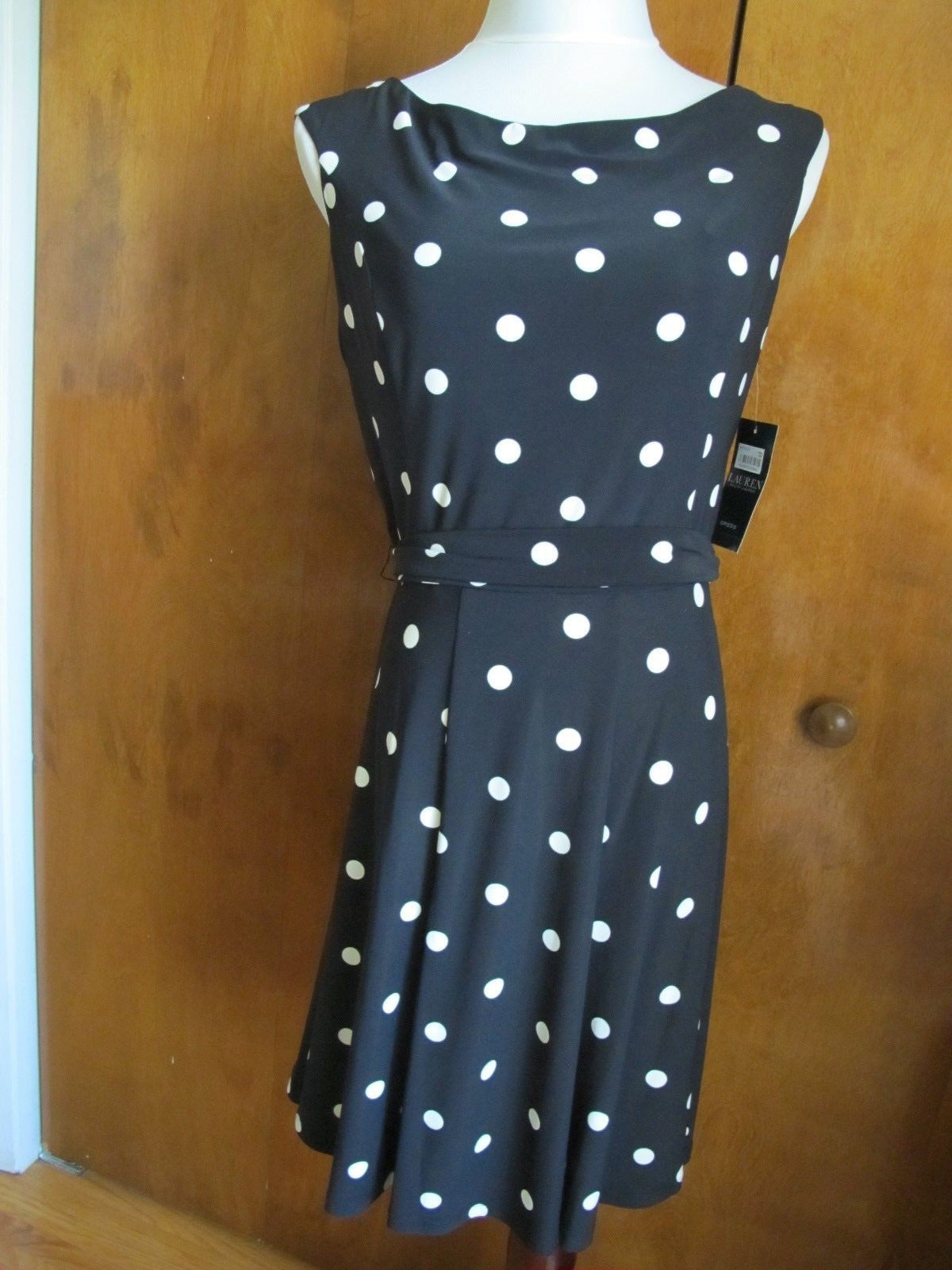 Ralph Lauren women’s  A-Line black polka dot NWT dress size 14