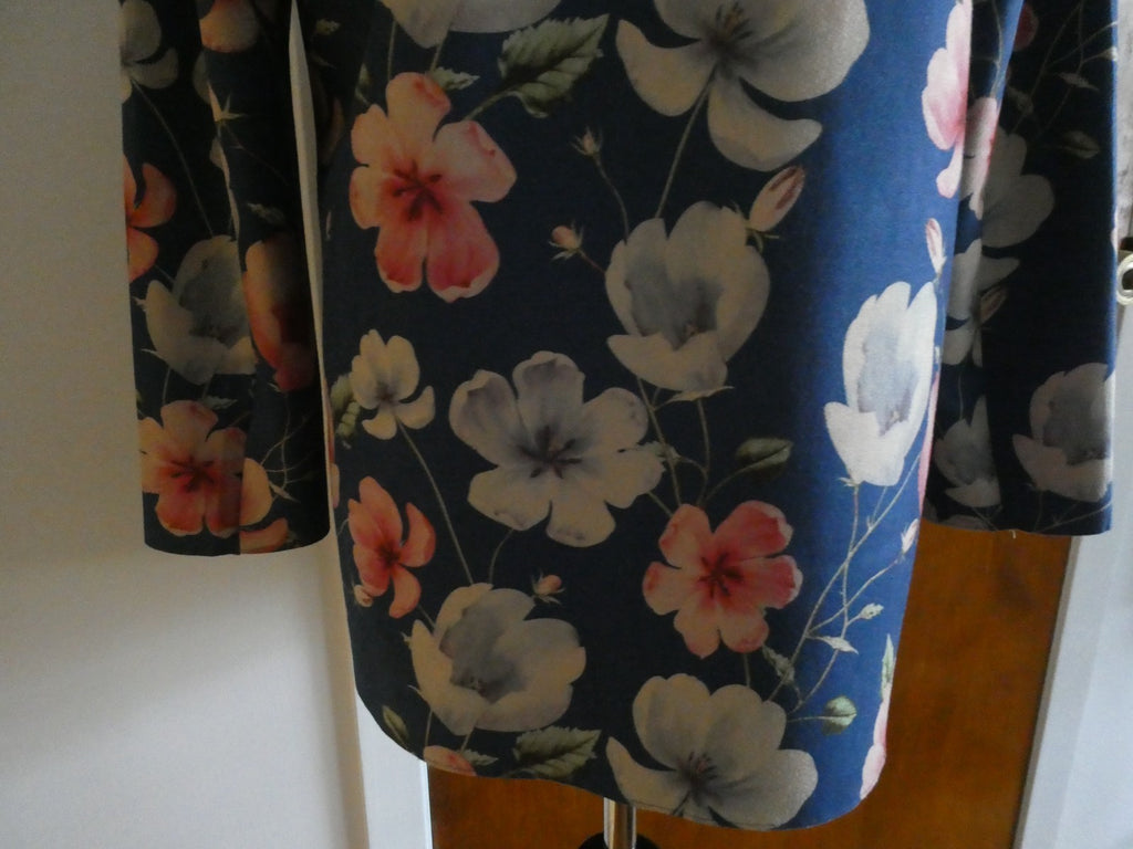 Solitaire Women's Small Floral Blazer Blue Pink Open Front Polyester Jacket