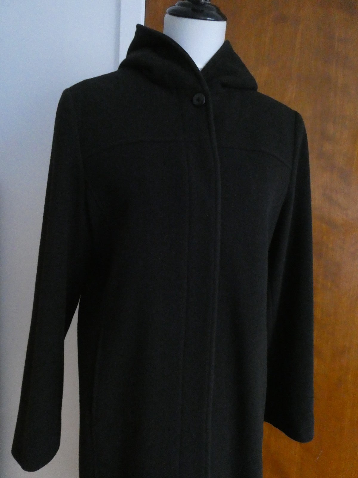 Jason Kole women 100% wool black long hood detailed jacket coat size 8