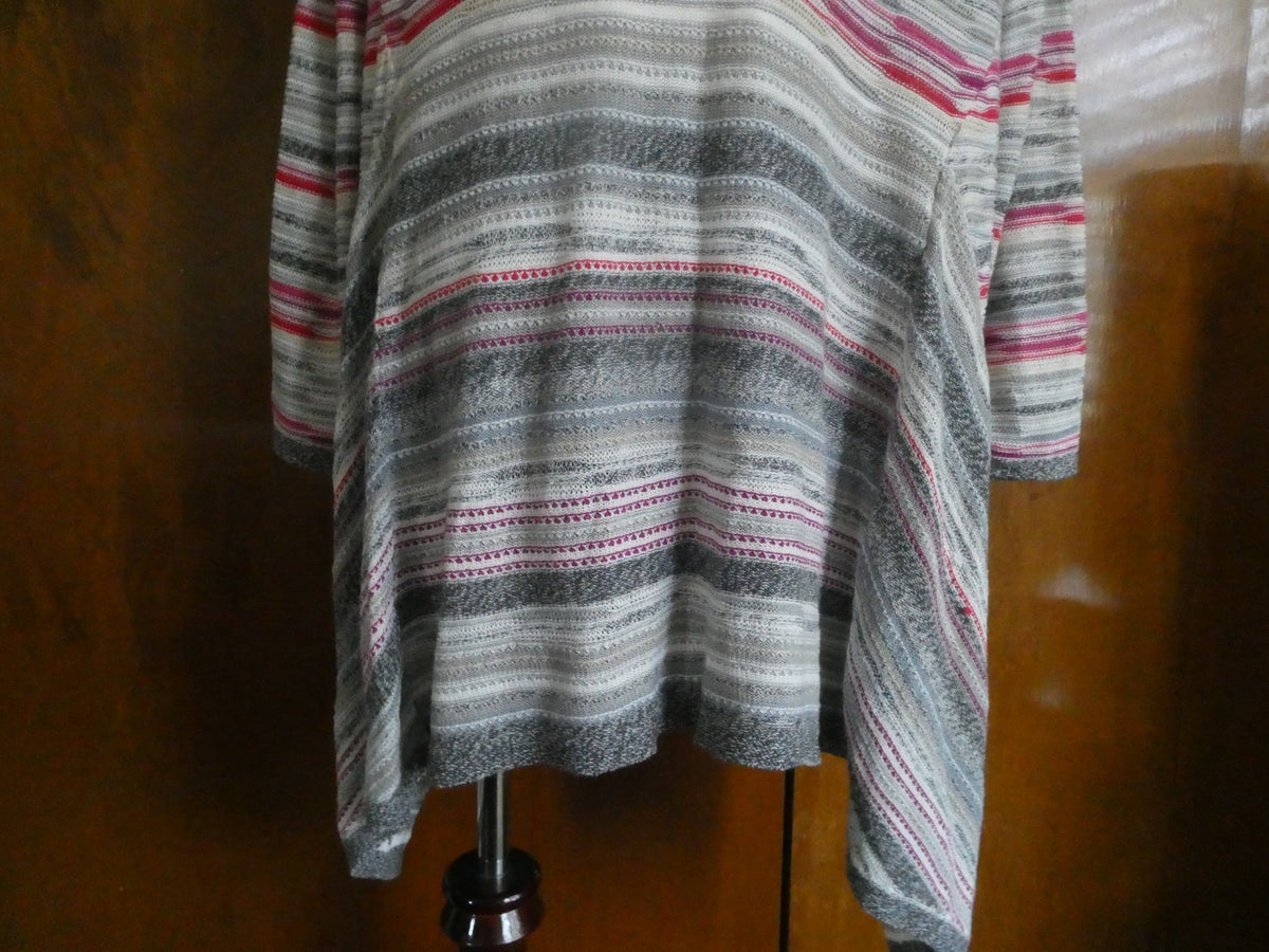 Nic + Zoe Women Linen Blend Open Front Multicolor Long Sleeve Cardigan Large