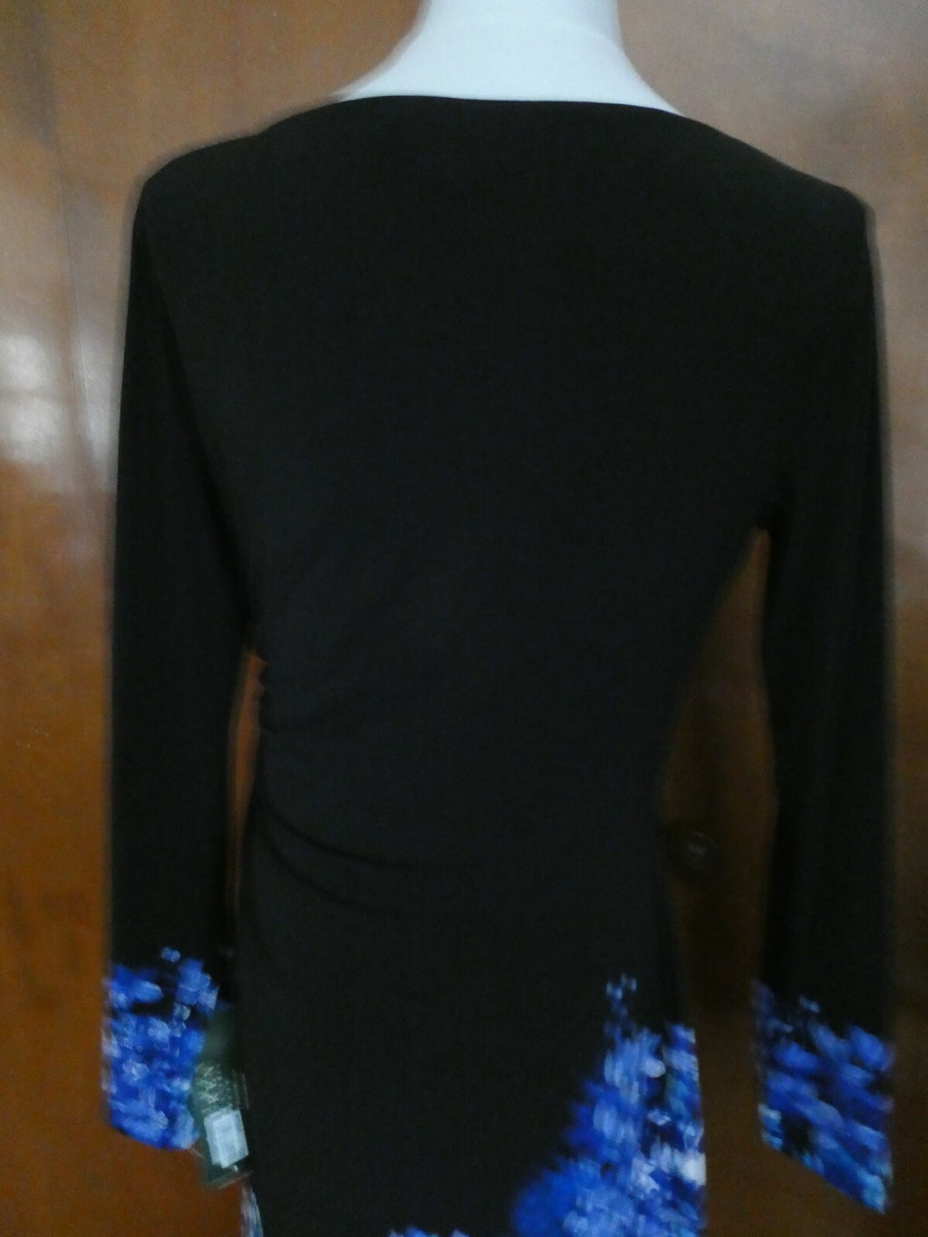 Ralph Lauren women black/blue floral lined stylish gathered long sleeve dress  