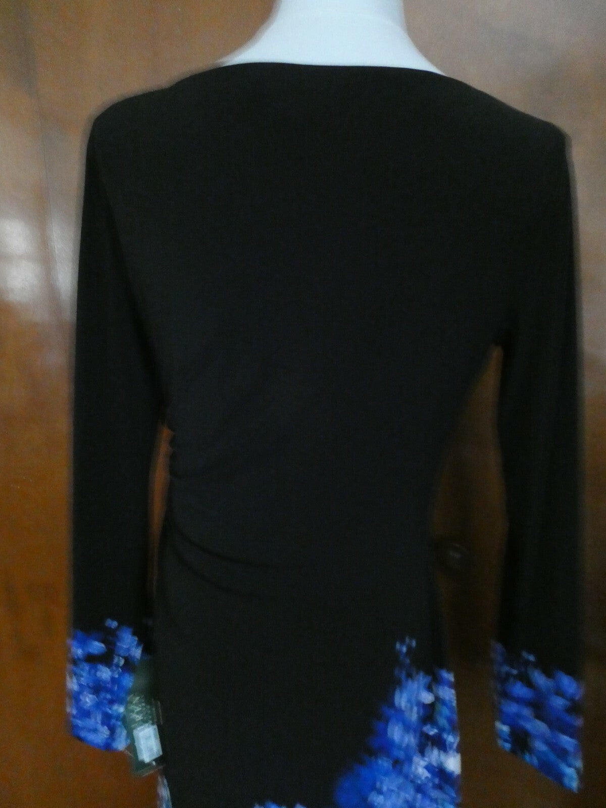 Ralph Lauren women black/blue floral lined stylish gathered long sleeve dress  