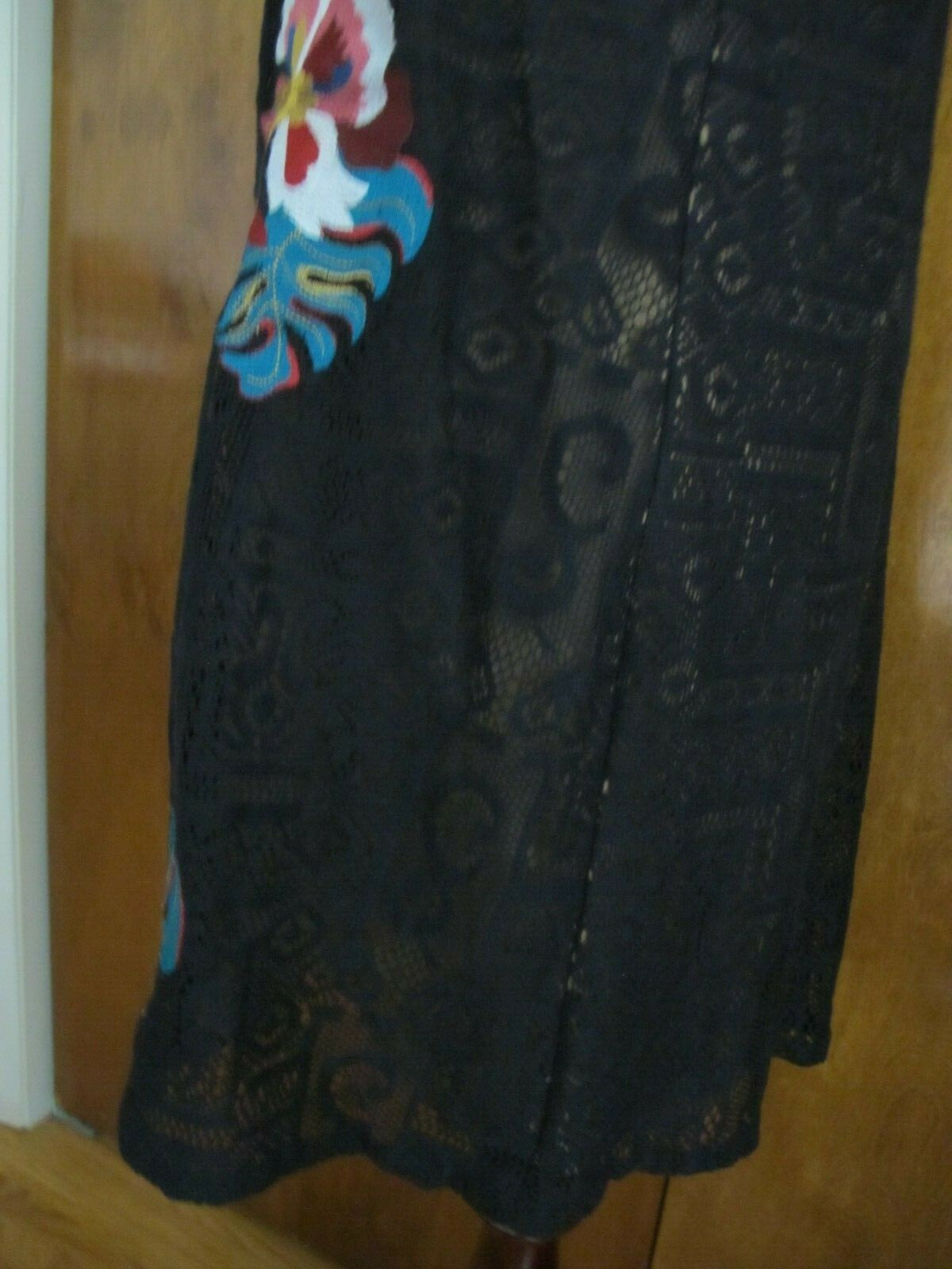 Anthropologie Ranna Gill Black Noir Embroidered Lace Cold Shoulder Dress  Large