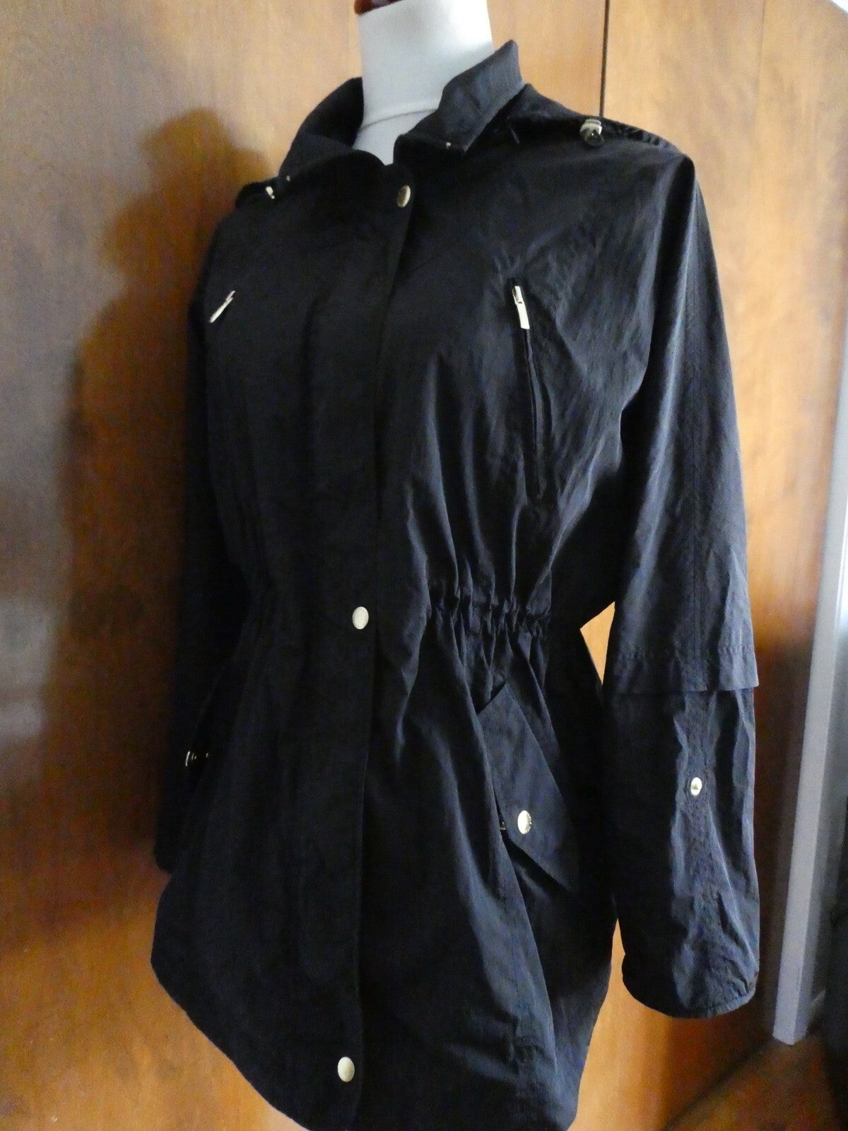 Cole Haan Black Zip Down Lined with Roll Tabs Pea Coat Medium