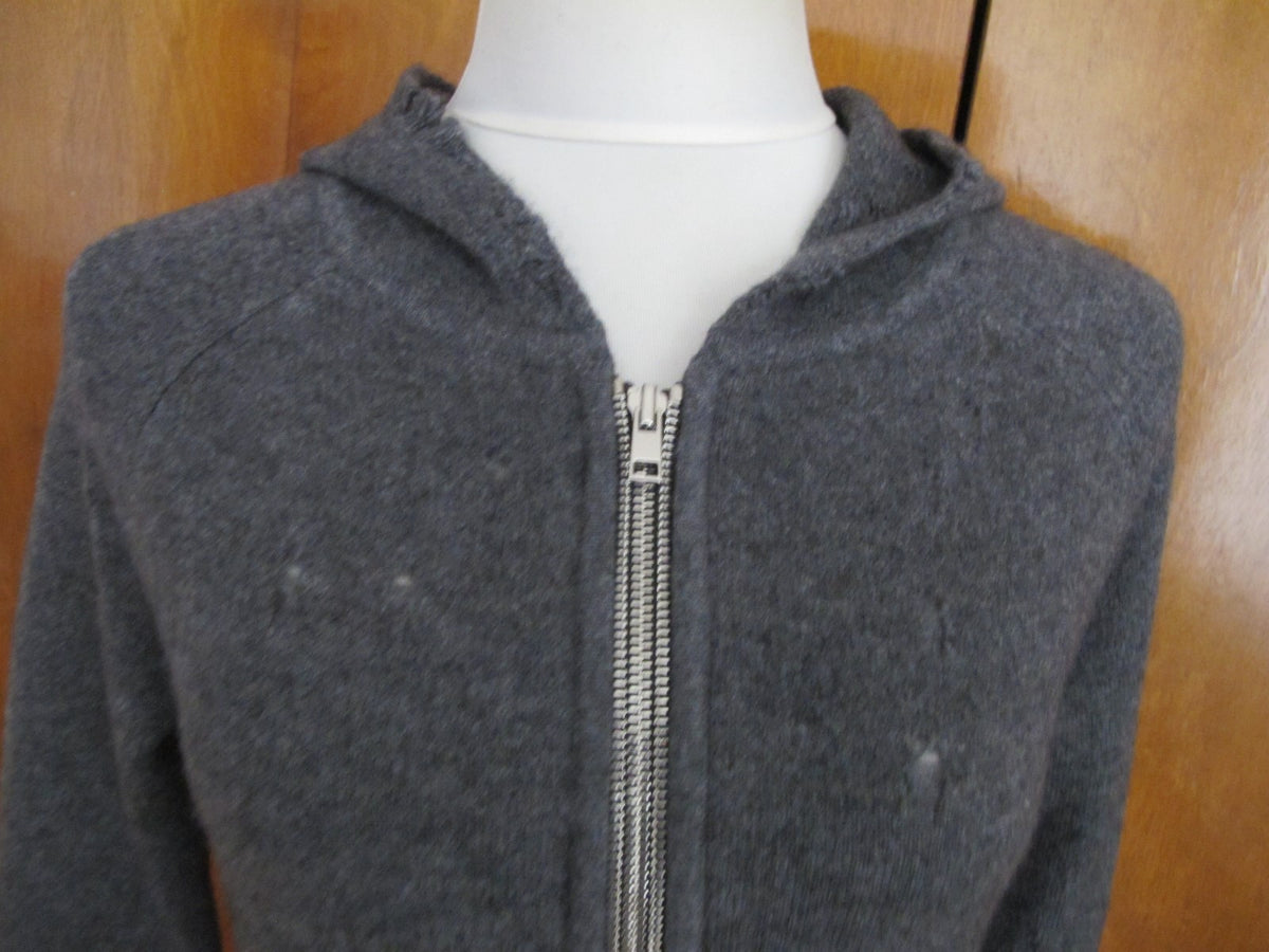 Aqua Women's Gray Cashmere Distressed Attached Hood Full Zipper Sweater XS New