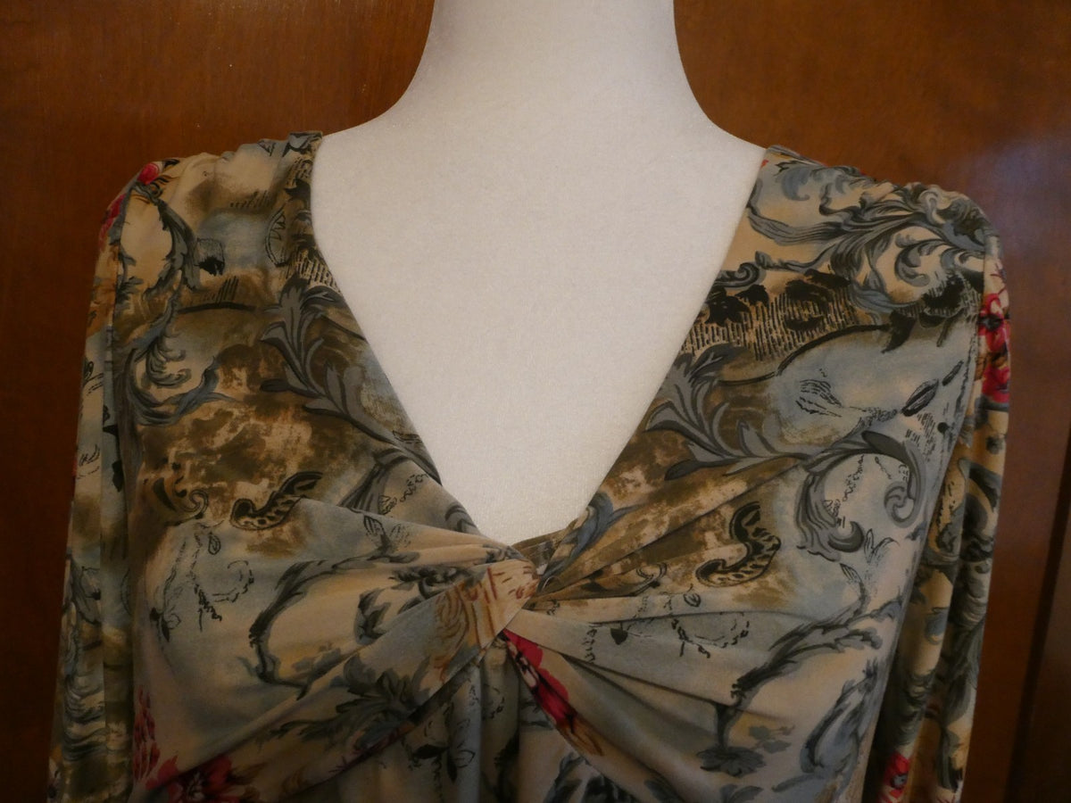 Motherhood Maternity Floral Twist Front Top Size Large Boho Long Sleeve Blouse