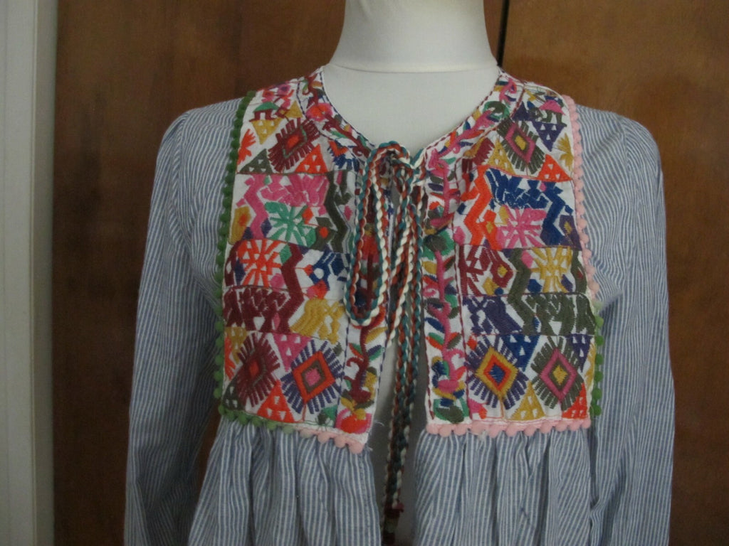 Cougar women's blue stripe combo cotton embroidered tunic top S/M