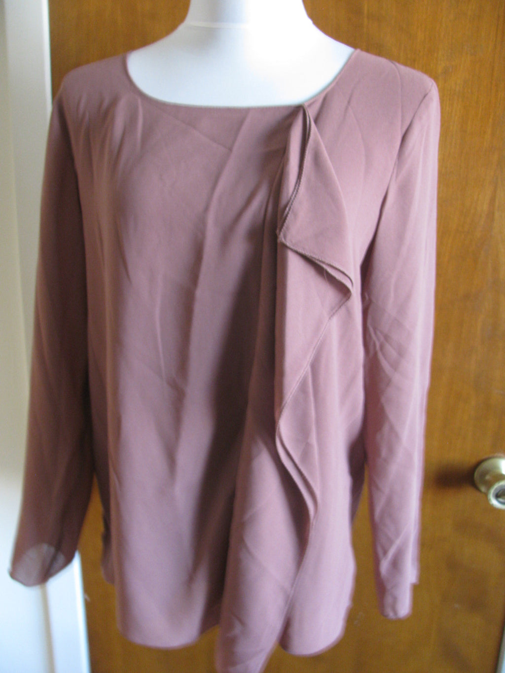 Max Studio women's brown ruffle long sleeves blouse top size large NWT