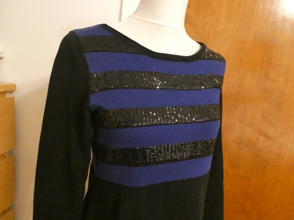 Style & Co Women Black Purple Striped Embellishment Sequins Sweater Dress Small