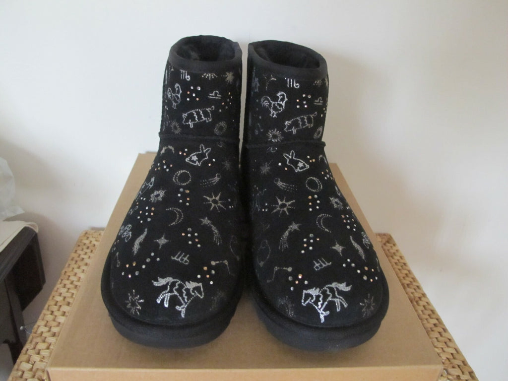 UGG CLASSIC ZODIAC WOMEN'S MINI BLACK SUEDE SHEEPSKIN BOOTS (Run Small)