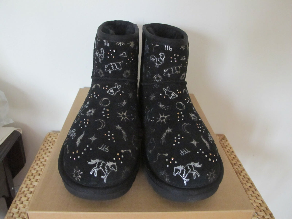 UGG CLASSIC ZODIAC WOMEN'S MINI BLACK SUEDE SHEEPSKIN BOOTS (Run Small)