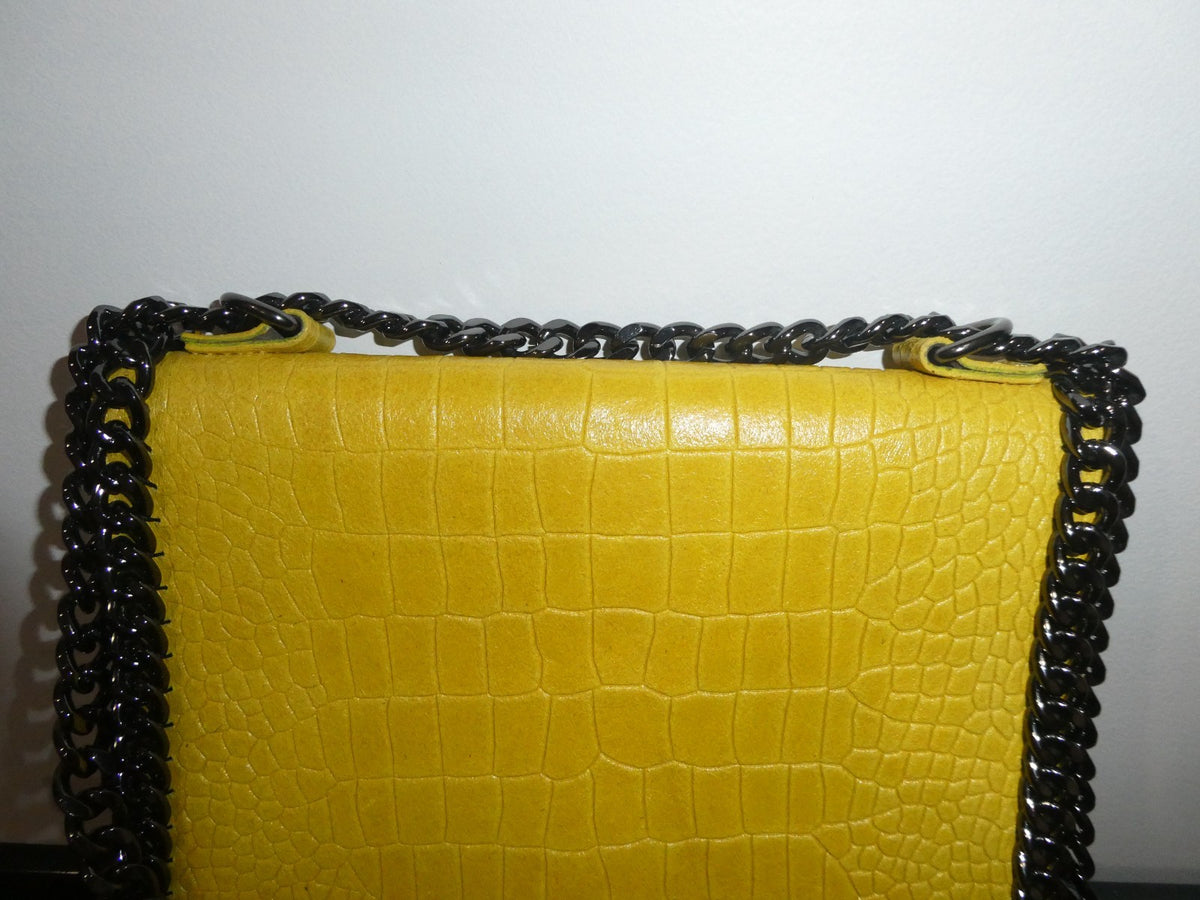 Italian Genuine Leather Chain Shoulder Crossbody Bag 9x7x 2 Mustard Yellow Italy