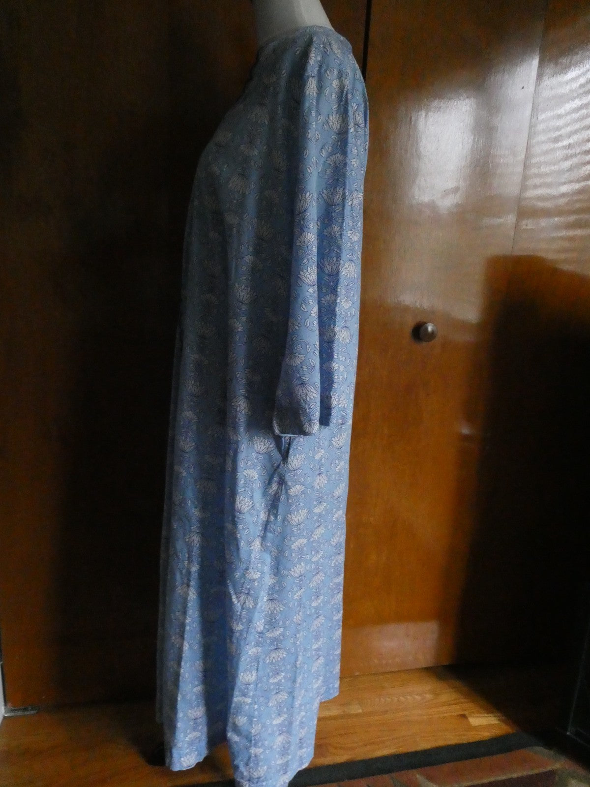 Tucker Nuck Maxi Dress XL Blue Floral 100% Cotton Soft Boho Lounge Caftan