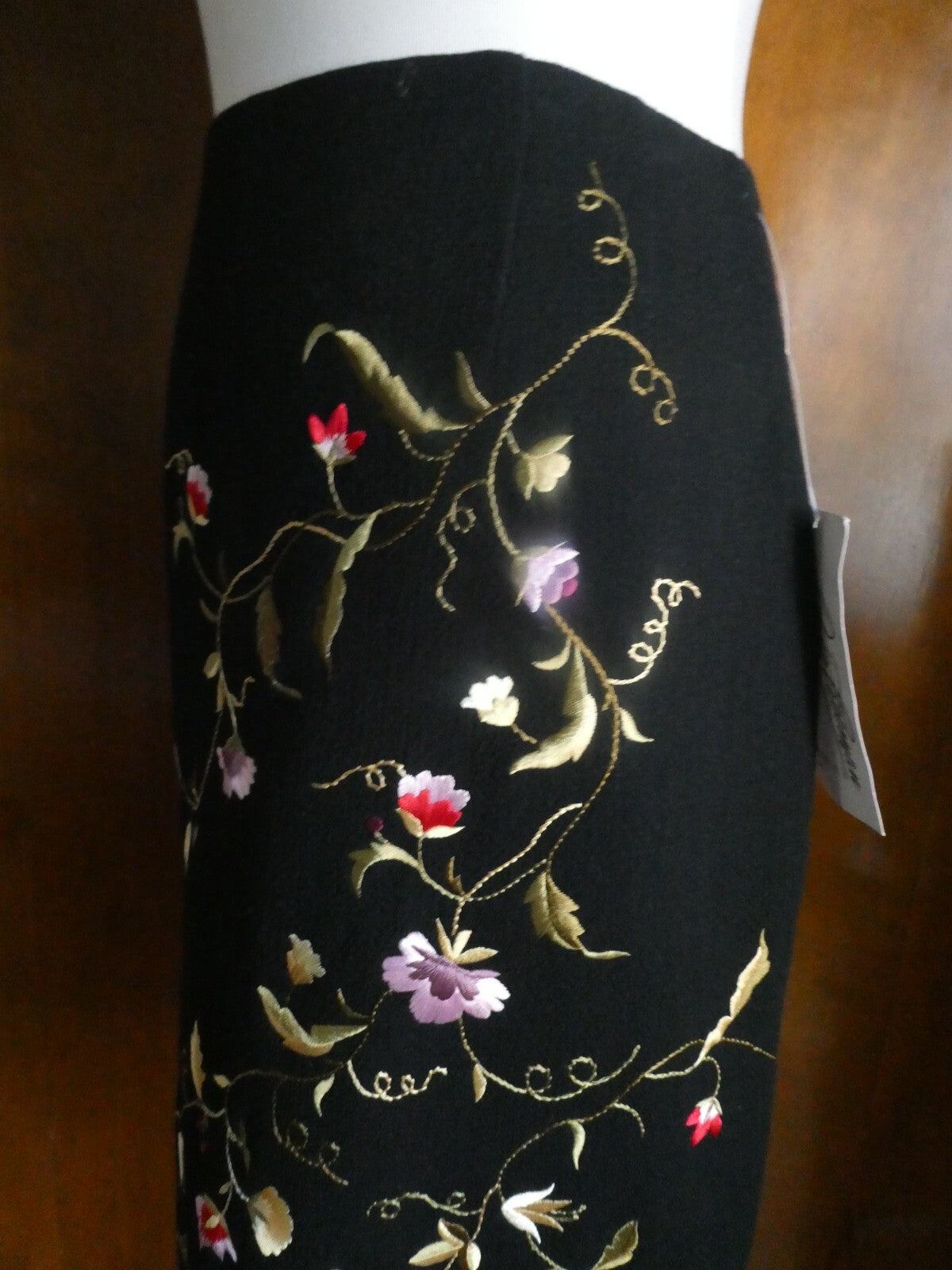 Rickie Freeman for Teri Join women's black embroidered wool lined skirt size 10 