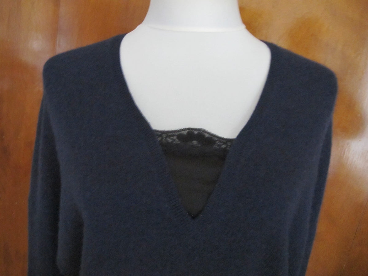 Bloomingdale’s women’s navy lace-trimmed cashmere sweater size S, M bit big