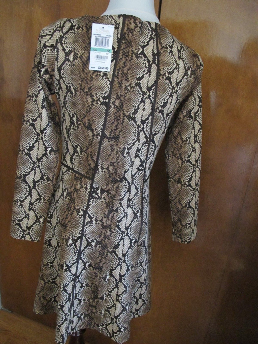 Michael Kors women’s caramel printed boat neck A-line dress 8P 