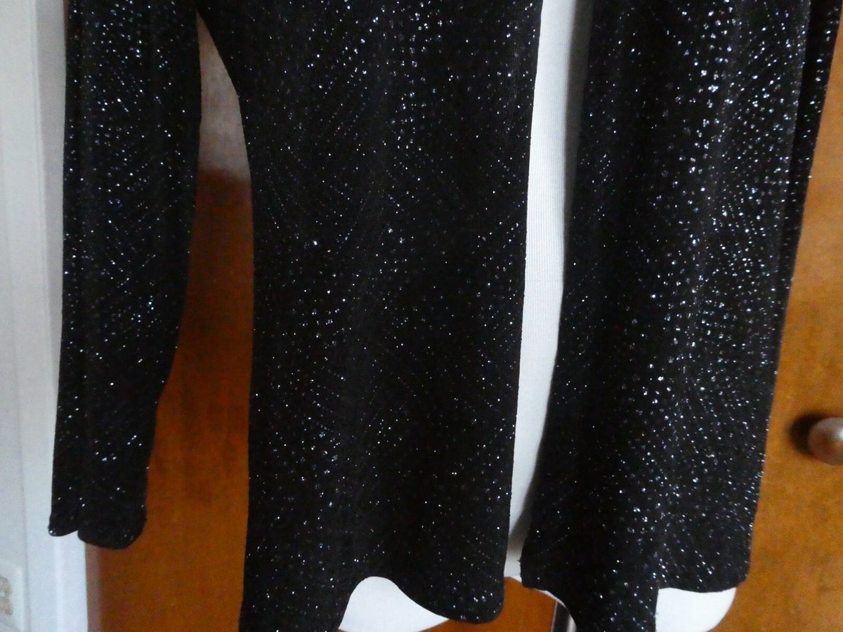 Vtg Onyx Nite Women Black Sparkles Glitter Long Sleeve Cardigan Made USA P/Large